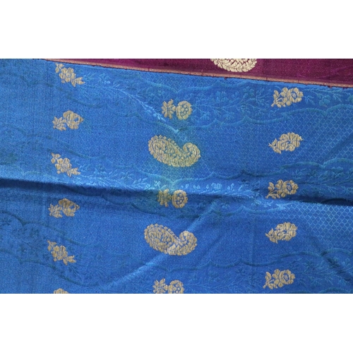 30 - Silk jacquard woven cloth, possibly French, multi coloured with fringe to one side, purchased in Par... 