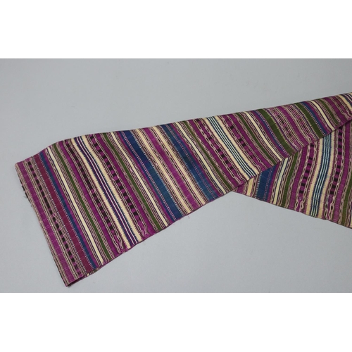 32 - Japanese fine hand woven silk multi striped scarf, approx 240cm x 260cm