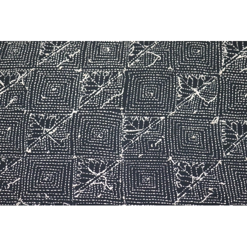 33 - Large hand embroidered black and cream cotton on silk shawl, Indian, purchased in India, approx 230c... 