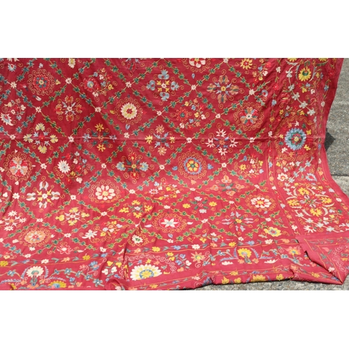 42 - Red Suzani - multi coloured floral design, great example for Uzbekistan, approx 280cm x 293cm