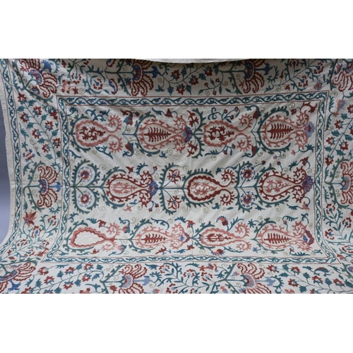 43 - Cream Suzani - Uzbekistan traditional embroidery, multi coloured on cream, approx 179cm x 147cm