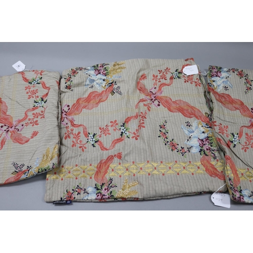 56 - Three cushion covers, two large and one small, modern jacquard gold and floral design, purchased Mus... 