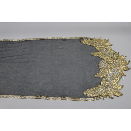 58 - Fine black silk and gold work shawl / scarf, Victorian or Edwardian, purchased in Madrid and possibl... 