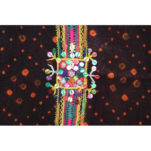 67 - Wool hand dyed wall hanging / shawl with hand embroidery and mirror work, Rajastan, approx 190cm x 8... 