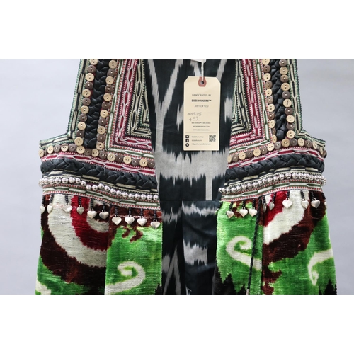 69 - Bibi Hanum, Uzbekistan ikat velvet and (lined) cotton vest with braid embroidery