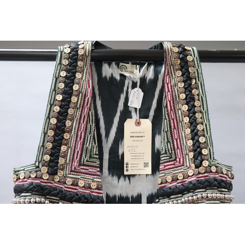 69 - Bibi Hanum, Uzbekistan ikat velvet and (lined) cotton vest with braid embroidery