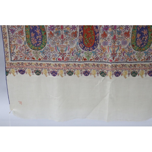 74 - Kashmir heirloom shawl - signed, finest cashmere and fine detailed embroidery in design called 