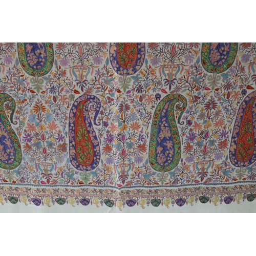 74 - Kashmir heirloom shawl - signed, finest cashmere and fine detailed embroidery in design called 