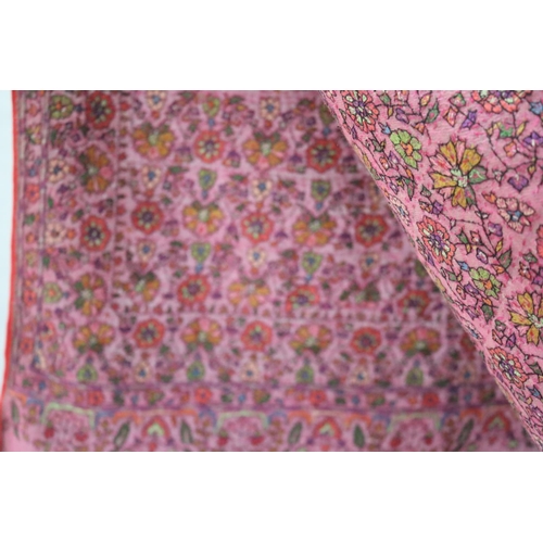 75 - Heirloom Kashmir shawl, signed, double sided, woven with pink one side and grey the other and then d... 