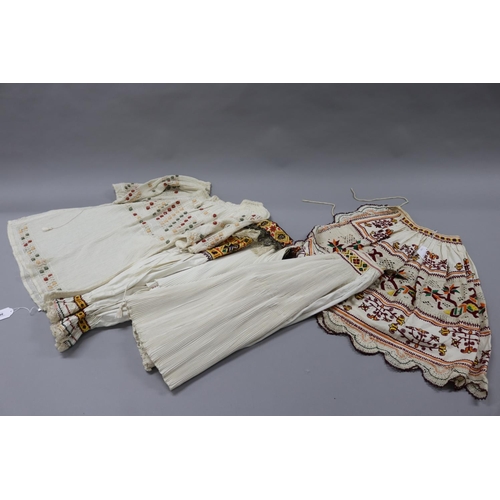 80 - Handspun and hand woven embroidered traditional blouse, purchased Bucharest along with a four tradit... 