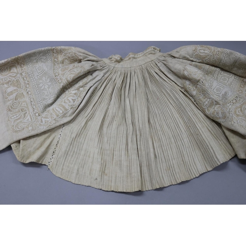 82 - Hand spun / woven and stitched together traditional blouse - probably Moravian (Czech) hand embroide... 