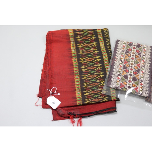 88 - Traditional hand crafted textiles - two in silk, smaller wide braid in cotton, Thailand, purchased B... 