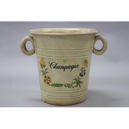 4 - French glazed pottery champagne bucket, marked to front with Champagne and garland of flowers, appro... 