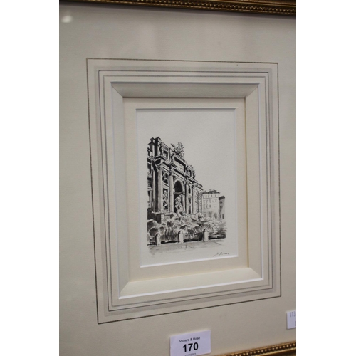 3057 - D.B (Unknown), Trevi fountain print, well framed, approx 36cm H x 32cm W