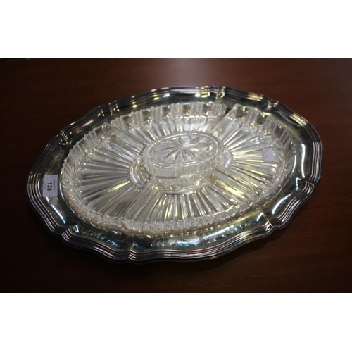 3061 - Large silver plated tray with glass inserts, approx 48cm x 31cm