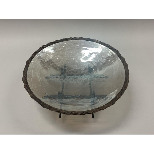 263 - Large Art Glass mirrored glass centre bowl and stand, purchased New Zealand, unknown maker, approx 4... 