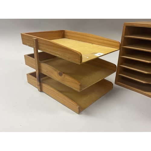 266 - Two vintage Office wooden in and out trays, approx 30cm H x 40cm W x 23cm D (2)