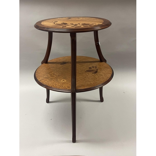 269 - Rare Louis Majorelle (1859 - 1926), inlaid two tired tea table, inlaid signature to the top, approx ... 