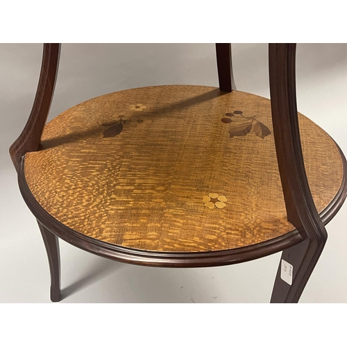 269 - Rare Louis Majorelle (1859 - 1926), inlaid two tired tea table, inlaid signature to the top, approx ... 