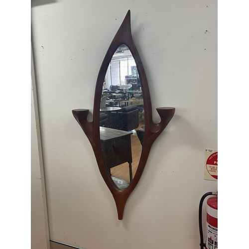 271 - Australian hardwood elongated leaf design mirror, approx 137cm H x 71cm W