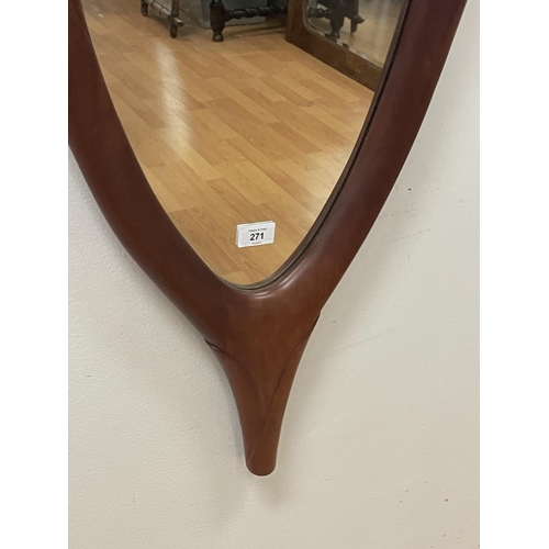 271 - Australian hardwood elongated leaf design mirror, approx 137cm H x 71cm W