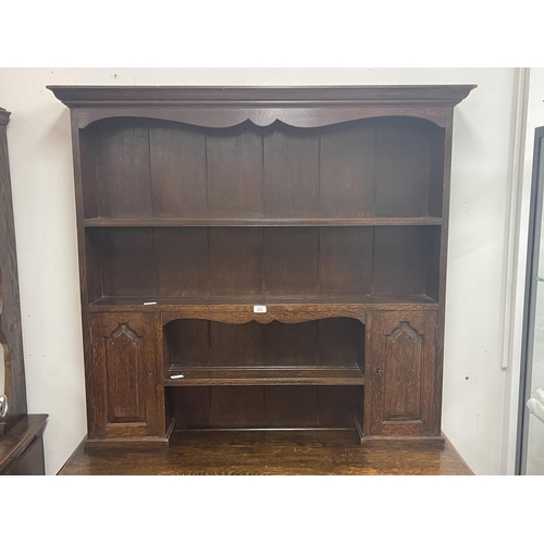 275 - Antique Victorian English oak two drawer two door dresser, open shelf back, with two narrow cupboard... 