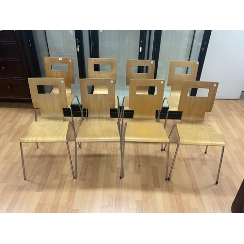 278 - Eight Contemporary Australian bent plywood and chrome stackable Ned Chairs , designed and manufactur... 