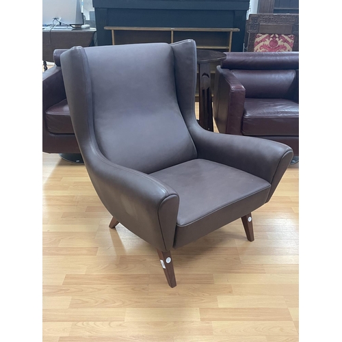 285 - Possibly Swedish Vintage wing lounge chair, circa 1960s, Chair recovered in organic leather