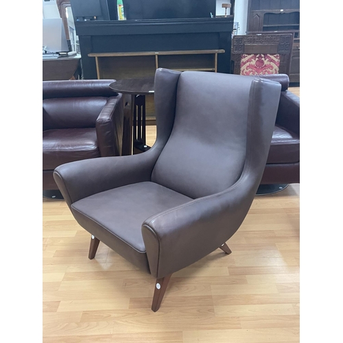 285 - Possibly Swedish Vintage wing lounge chair, circa 1960s, Chair recovered in organic leather