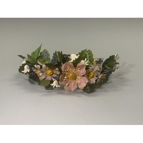 66 - Hand made floral garland, with forget me nots and daisies, metal/ hand painted,  hair looms and trea... 