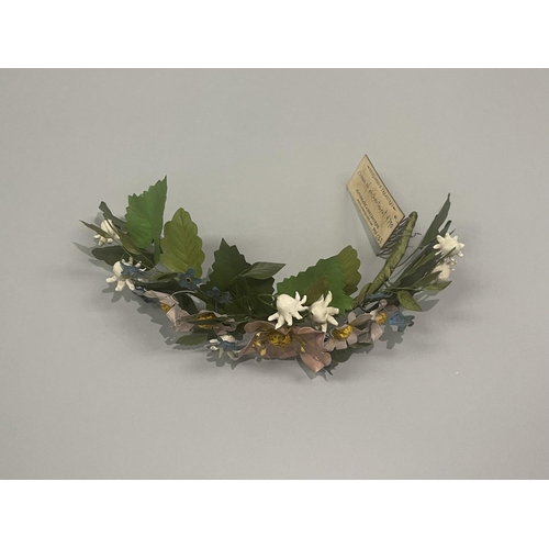 66 - Hand made floral garland, with forget me nots and daisies, metal/ hand painted,  hair looms and trea... 