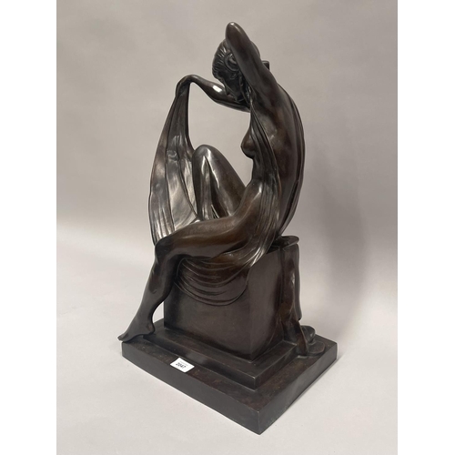 2047 - Large Art Deco Bronze figure, nude figure seated with shawl, (details) approx 60cm H x 35cm W x 25cm... 