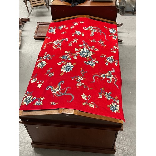 122 - Chinese hanging in wool felt with silk shaded embroidery, approx 142cm x 192cm