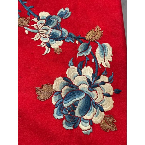 122 - Chinese hanging in wool felt with silk shaded embroidery, approx 142cm x 192cm