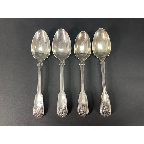 1002 - Four antique shell, fiddle & thread desert spoons London, approx 265 grams (4)
