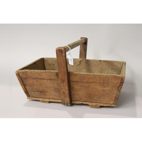 1 - Old French antique wooden flower basket, approx 14cm H ex handle x 40cm W x 32cm W
