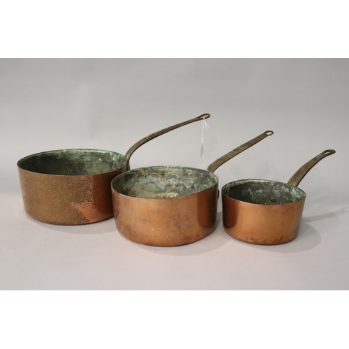26 - Three French antique copper saucepans (3)