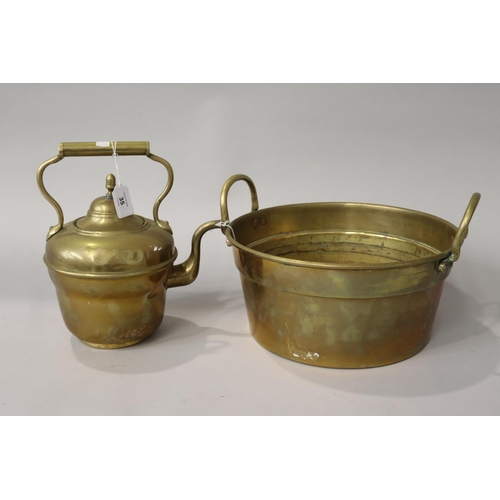 35 - Antique French Copper/brass preserving pan and kettle, approx  15cm H x 31cm Dia and smaller (2)