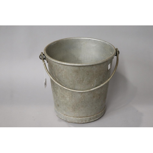 44 - Vintage French gal metal swing handle bucket, approx 29cm H ex handle x 29cm Dia