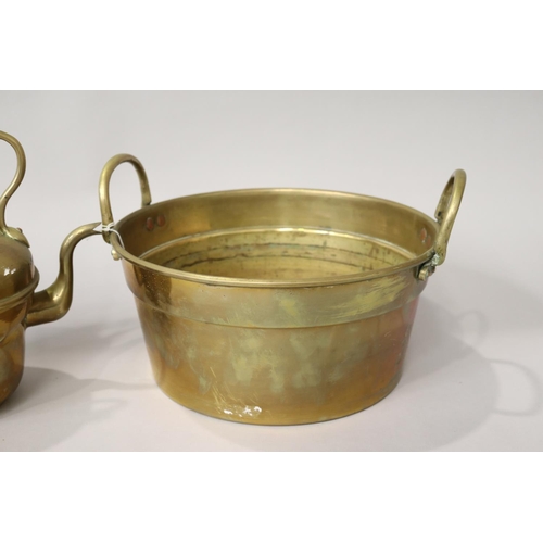 35 - Antique French Copper/brass preserving pan and kettle, approx  15cm H x 31cm Dia and smaller (2)
