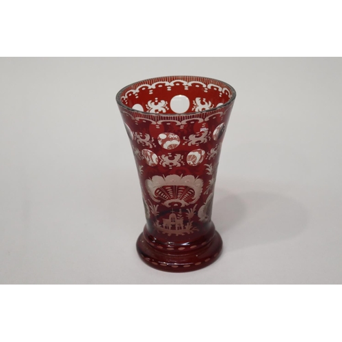 26 - Antique ruby flashed Bohemian vase, approx 14cm H