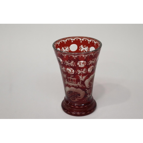 26 - Antique ruby flashed Bohemian vase, approx 14cm H