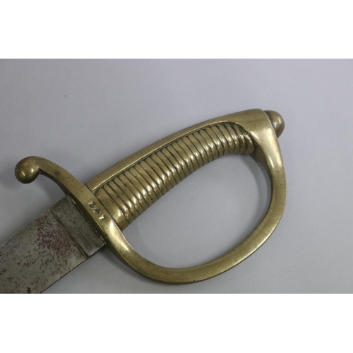 7 - Continental late 18th/early 19th century infantry hanger 73cm overall with 60cm heavy slightly curve... 