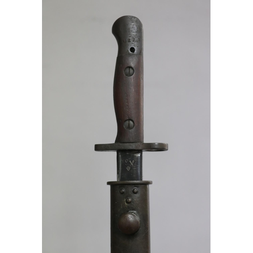 144 - SHOULD READ - WW2 dated Pattern 1908 bayonet with scabbard. With OA stamp and dated 1943, scabbard a... 