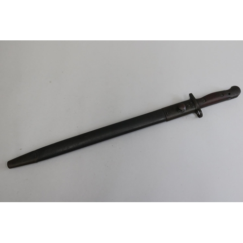 144 - SHOULD READ - WW2 dated Pattern 1908 bayonet with scabbard. With OA stamp and dated 1943, scabbard a... 