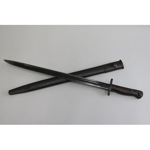 144 - SHOULD READ - WW2 dated Pattern 1908 bayonet with scabbard. With OA stamp and dated 1943, scabbard a... 