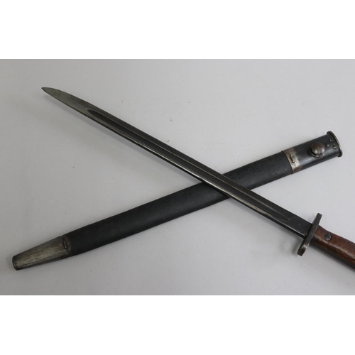 143 - SHOULD READ - Choice Australian WW1 dated Pattern 1908 bayonet with scabbard. With Lithgow stamp and... 