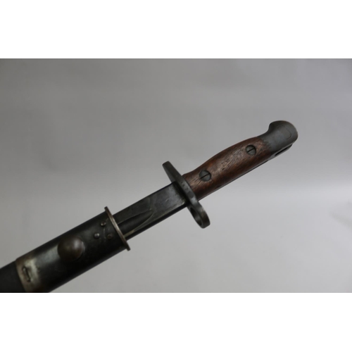 143 - SHOULD READ - Choice Australian WW1 dated Pattern 1908 bayonet with scabbard. With Lithgow stamp and... 