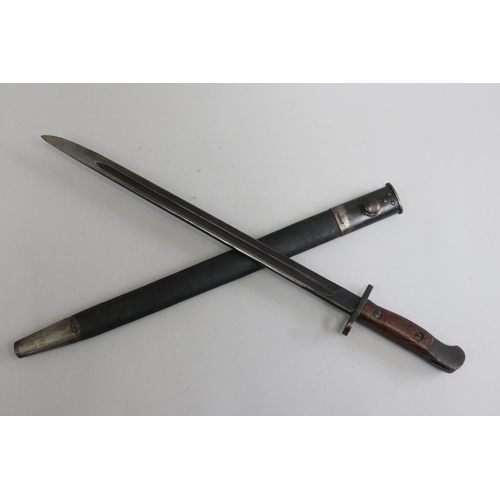 143 - SHOULD READ - Choice Australian WW1 dated Pattern 1908 bayonet with scabbard. With Lithgow stamp and... 