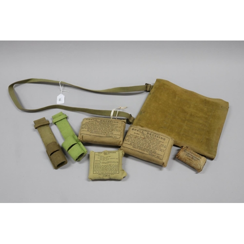 142 - Australian Army WW2 lot of: i) officer's map case, ii) 2 x shell dressings, iii) 2 x First Field dre... 